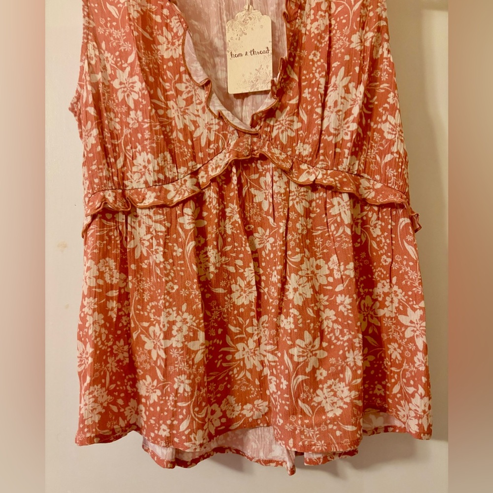 NEW! Hem & Thread Dusty Coral Ruffle Babydoll Boutique Top S - Picture 9 of 15